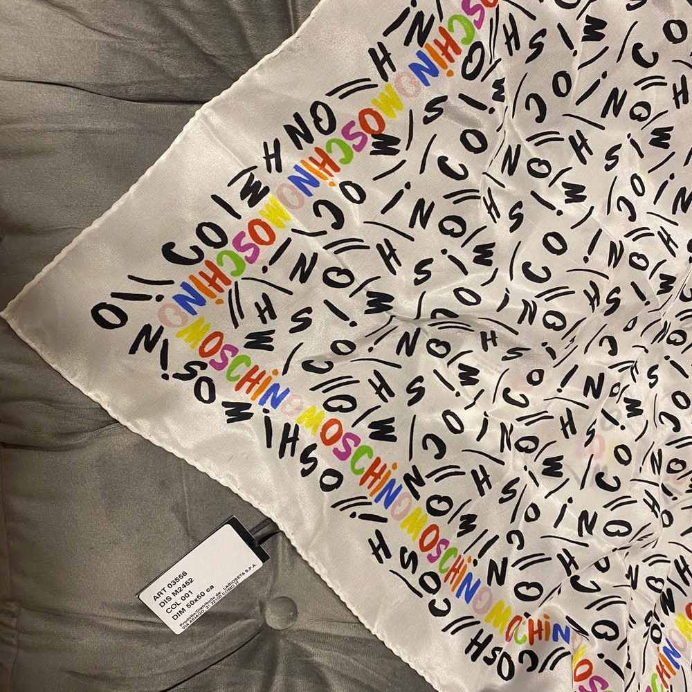 Moschino White Scarf with Multicolor Logo